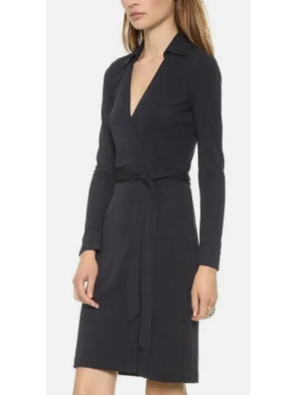 Diane Von Furstenberg Black Long-Sleeve Wrap Dress with Collar.  Sz 4